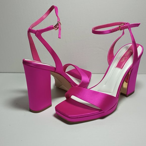 New Franco Sarto Women's Daffy Ankle Strap Sandal Heels Bright Pink Satin Size 9 - Picture 4 of 13